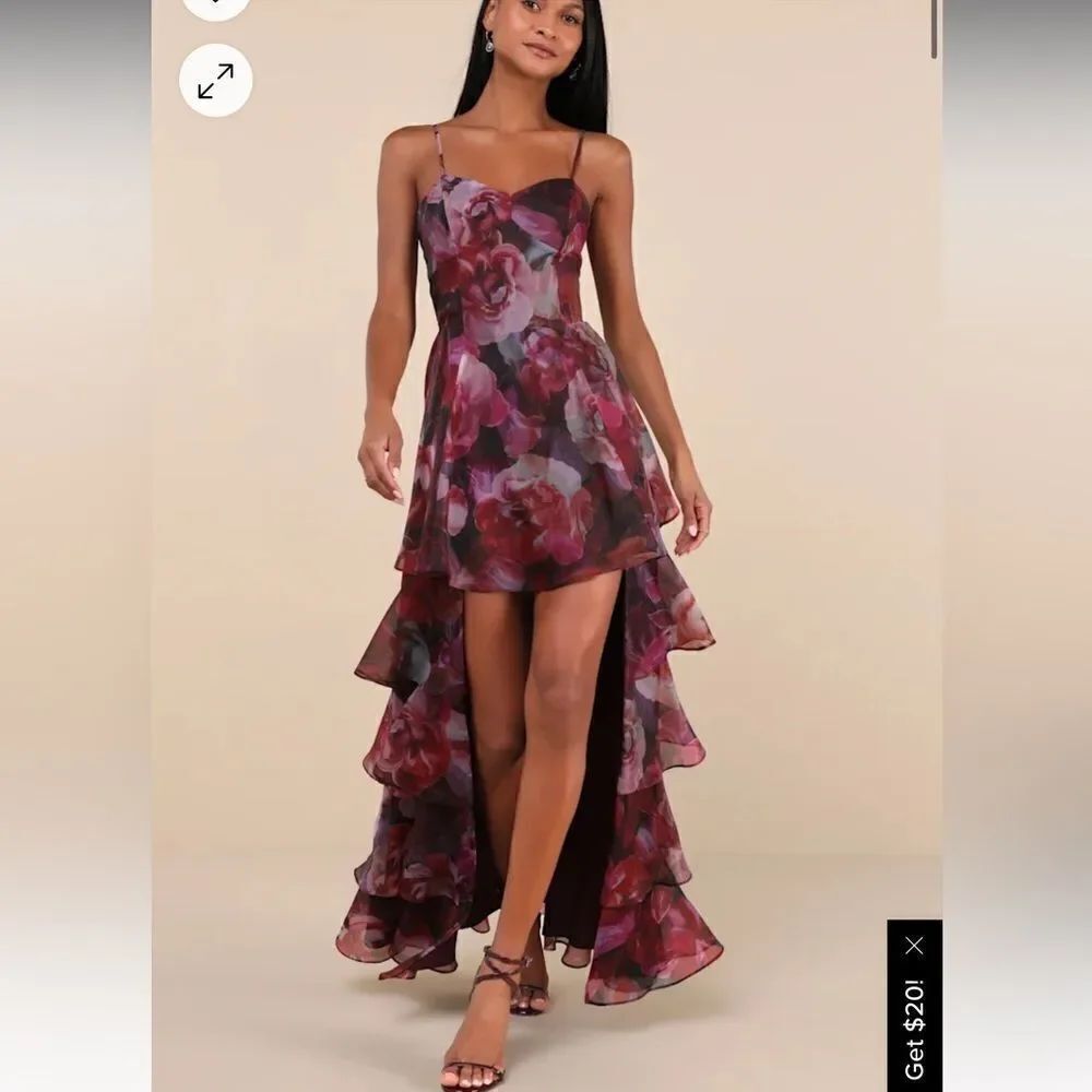 Lulus Stylish Decision Black And Magenta Floral Ruffled Maxi Dress